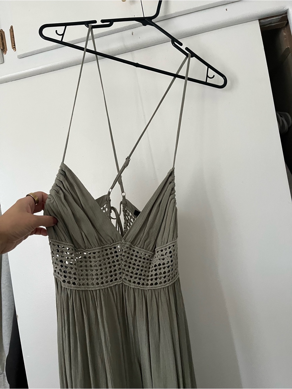 Forever 21 Sage Green Crochet-Detail Mini Dress